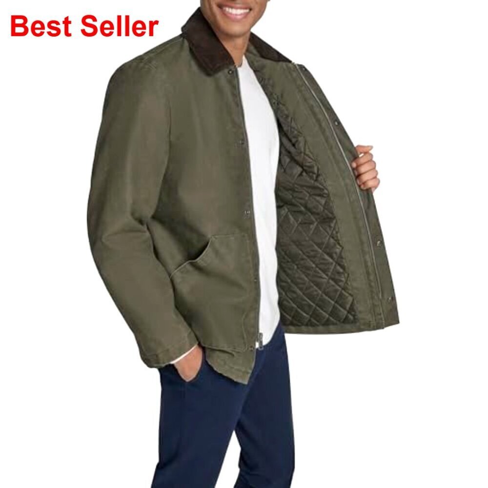 Men's Corduroy Collar Field Jacket, Snap Closure, Multiple Pockets - Picture 6 of 7